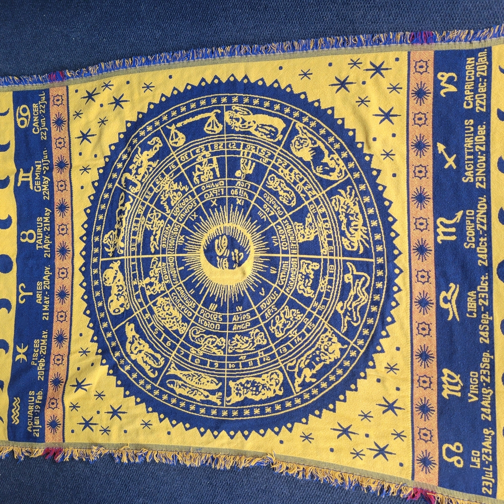 Zodiac Astrology Tapestry in Blue and Yellow